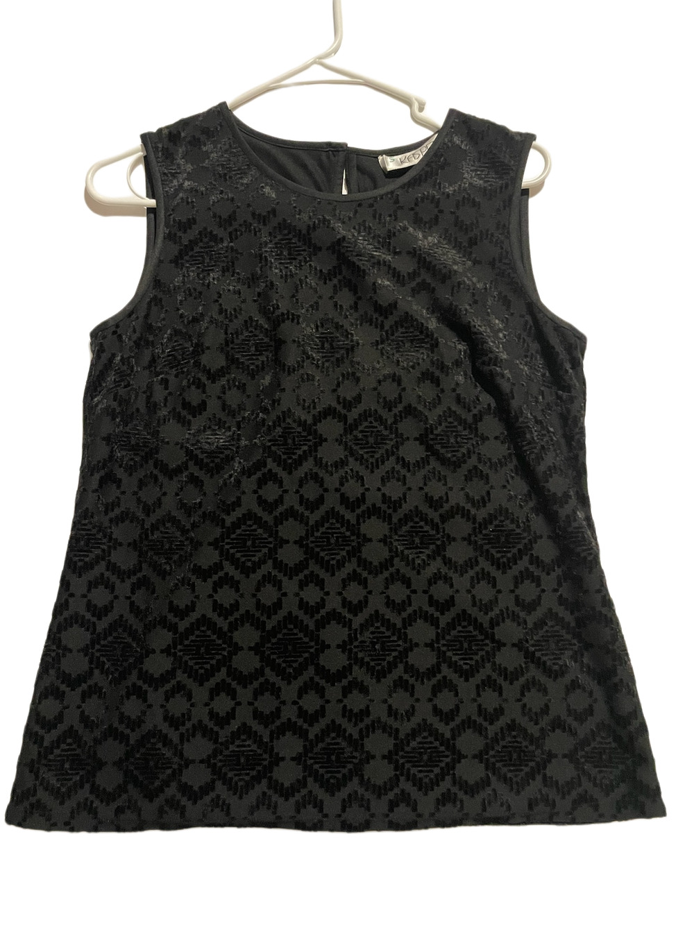 Kasper Sleeveless Burnout Blouse S Black Textured Geometric Quiet Luxury - EUC